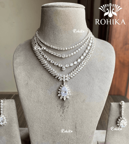 Myra AD necklace set - White - Rohika Store