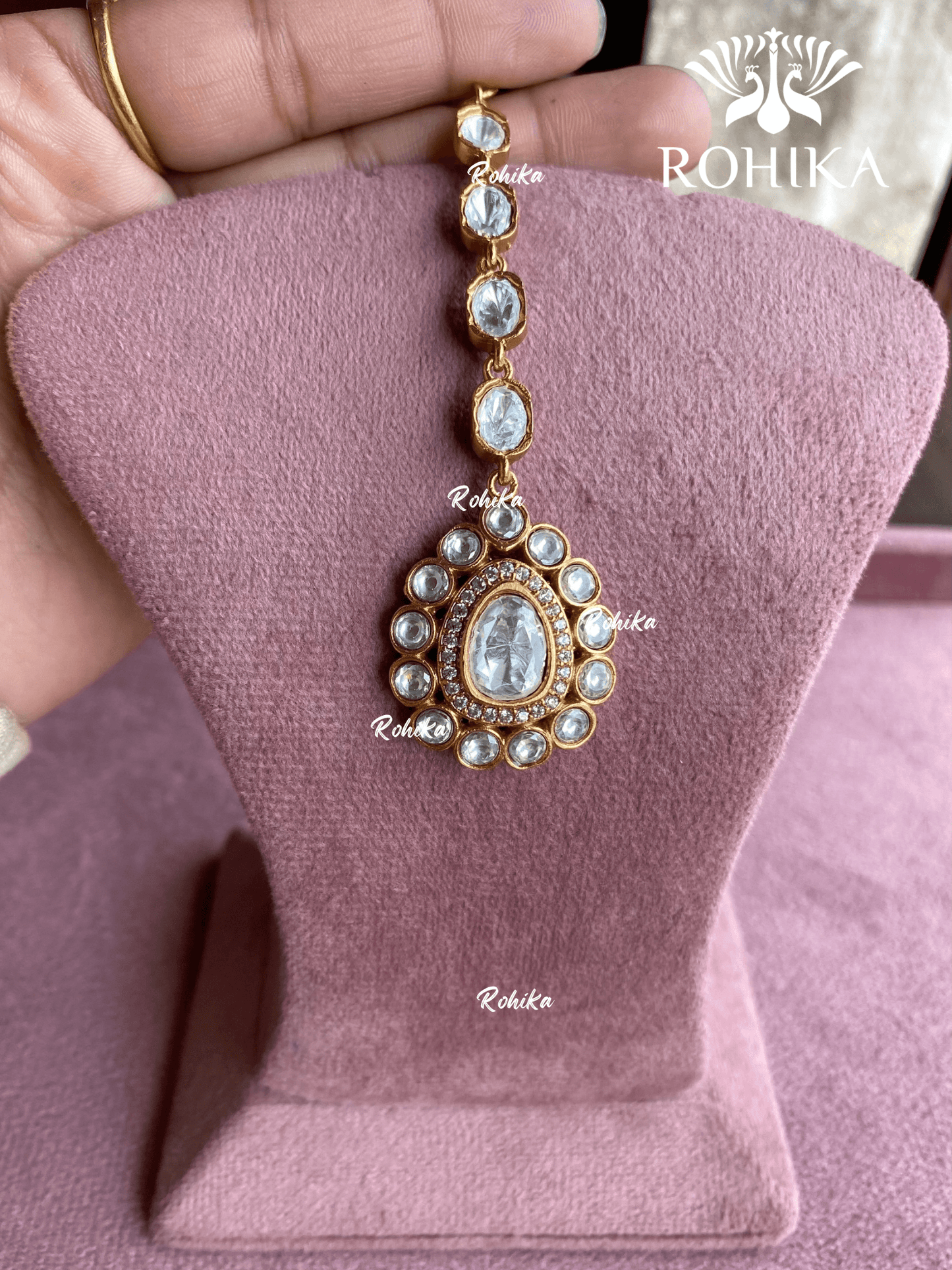 Polki kundan maangtikka (PLKM-069) - White - Rohika Store
