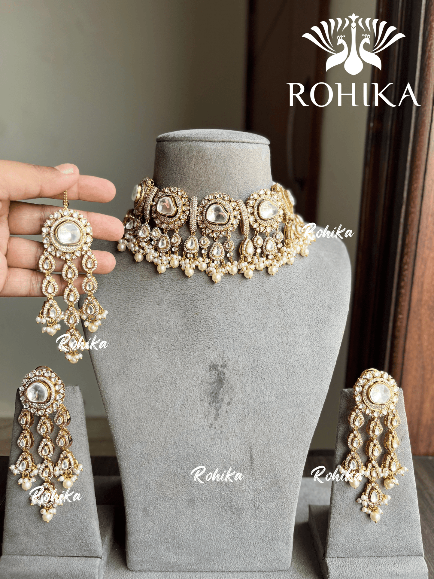 Aamna polki kundan choker set - White - Rohika Store
