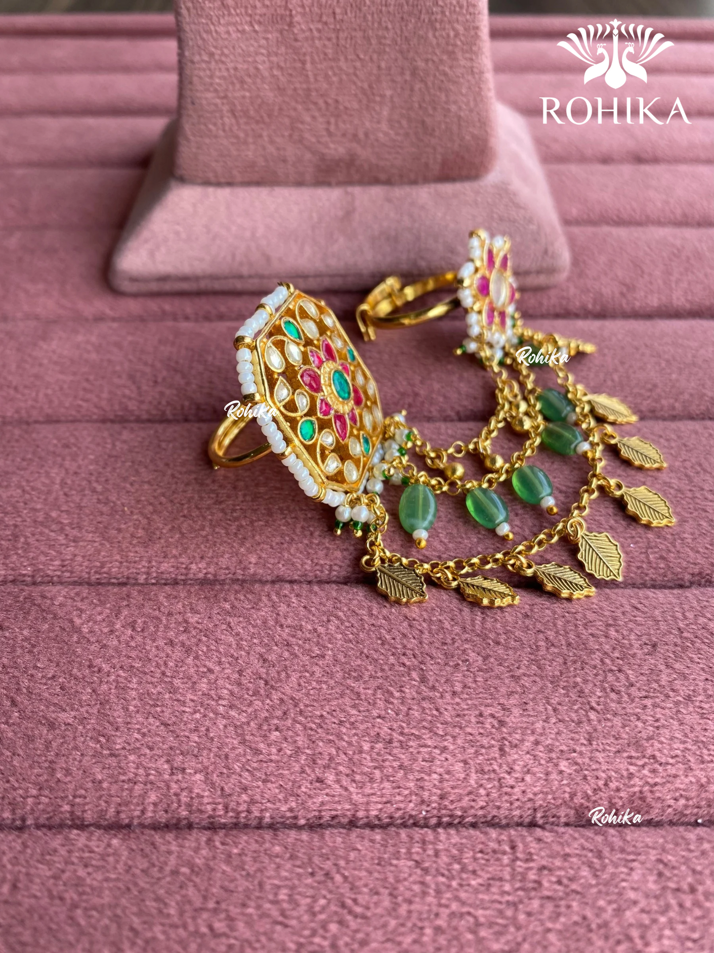 Padmini pachhi kundan ring (SG-163) - Mint Green & Red - Rohika store