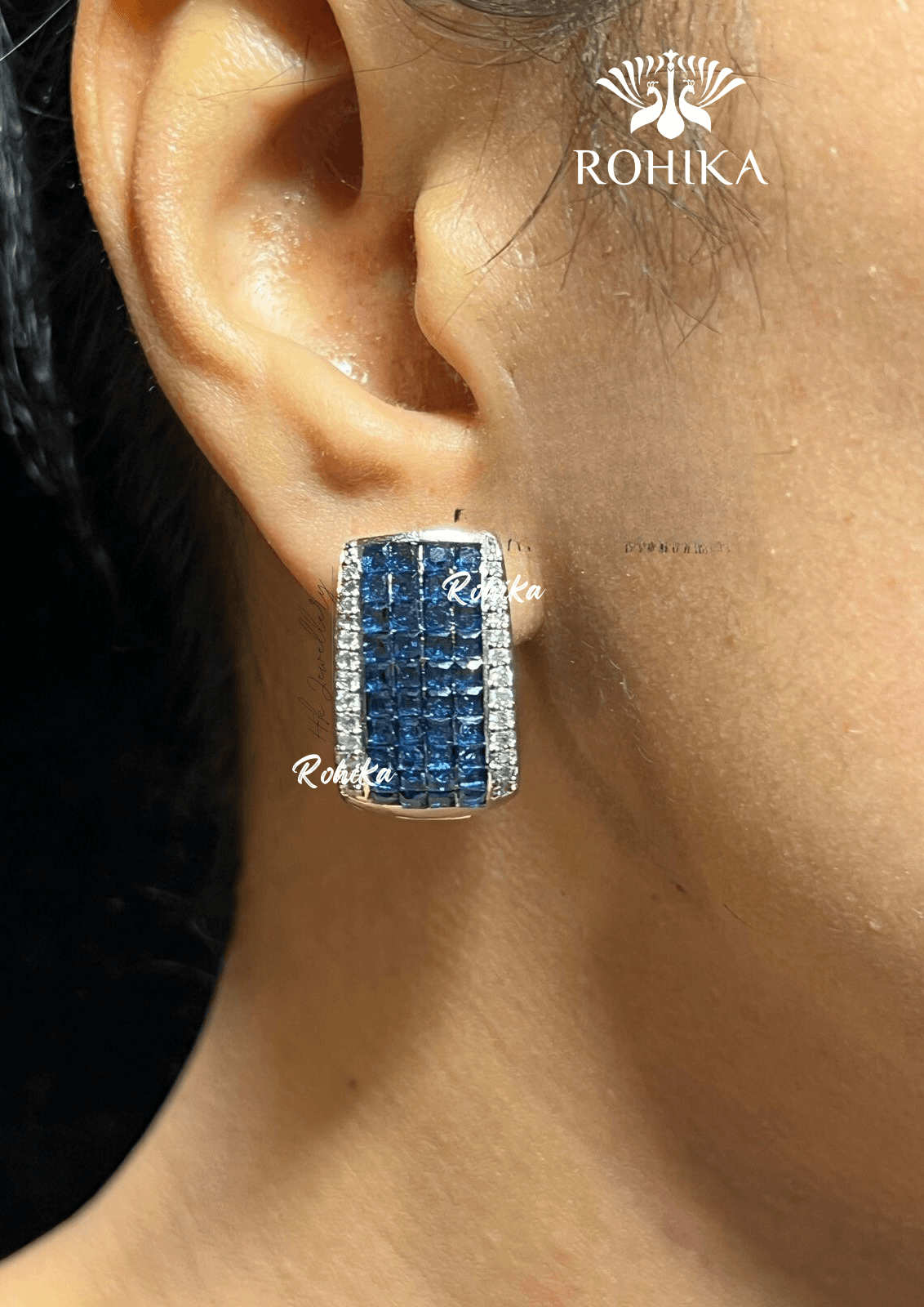 Elise american diamond earring set - Blue - Rohika Store