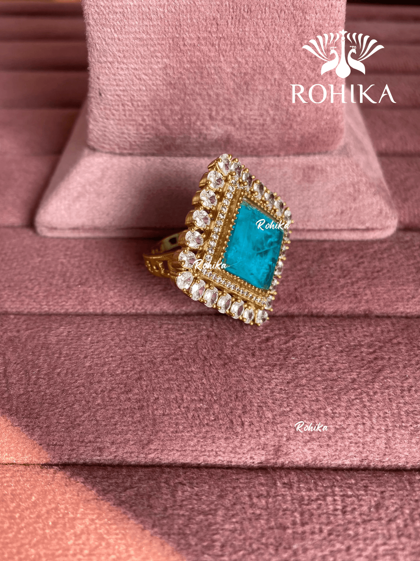 Angana polki kundan ring (SG-140) - Sky blue - Rohika Store
