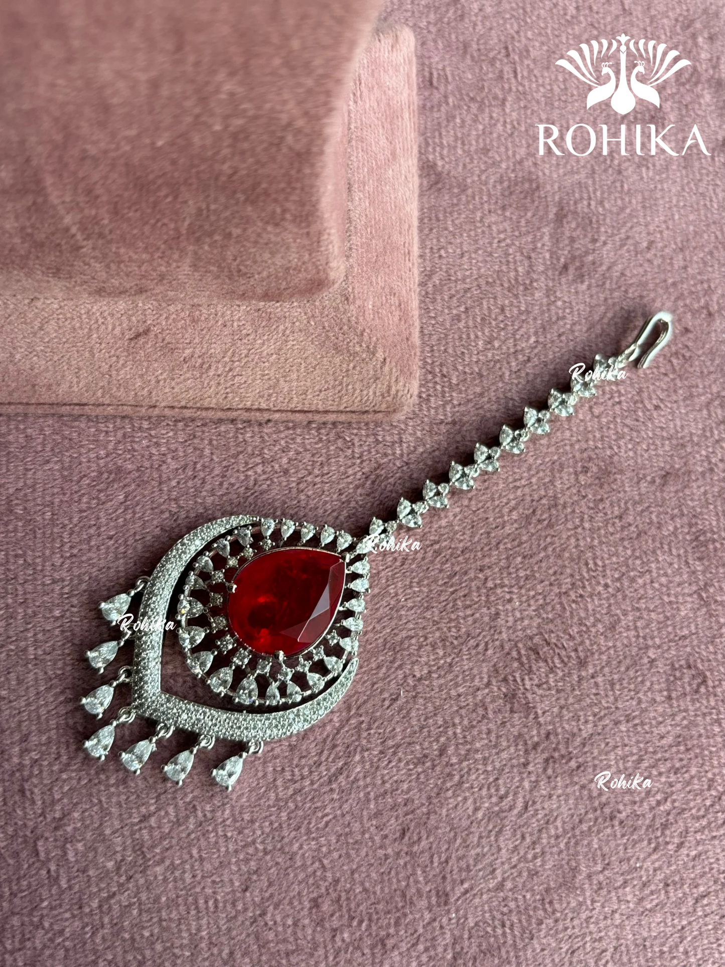American Diamond Maangtikka (ADM-002) - Red - Rohika store