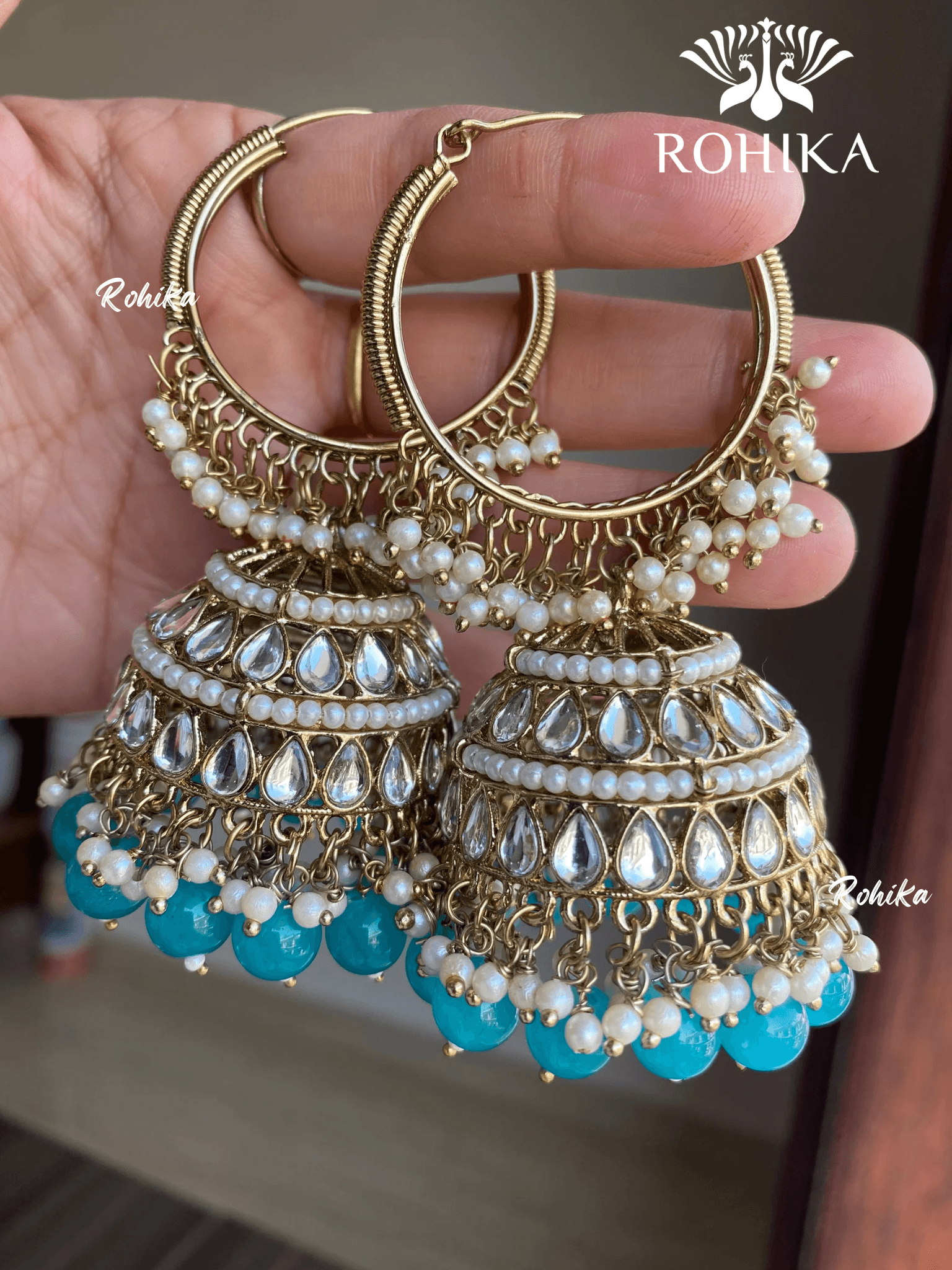 Aanchal jhumka bali earrings - Blue - Rohika Store