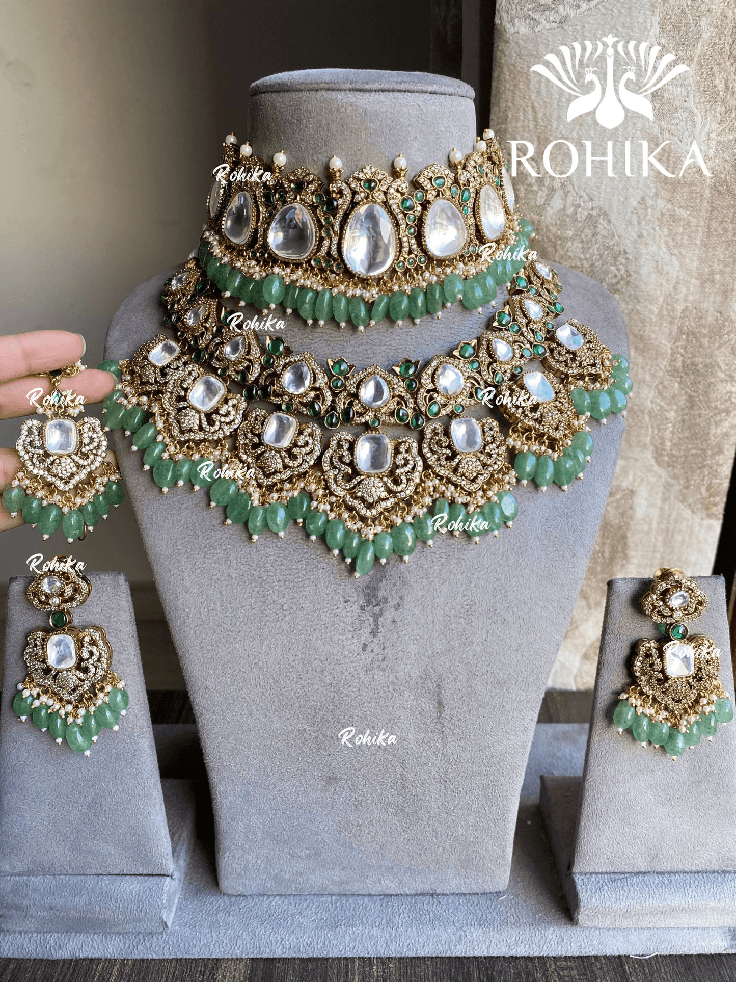 Tithi polki kundan combo set - Mint Green - Rohika Store