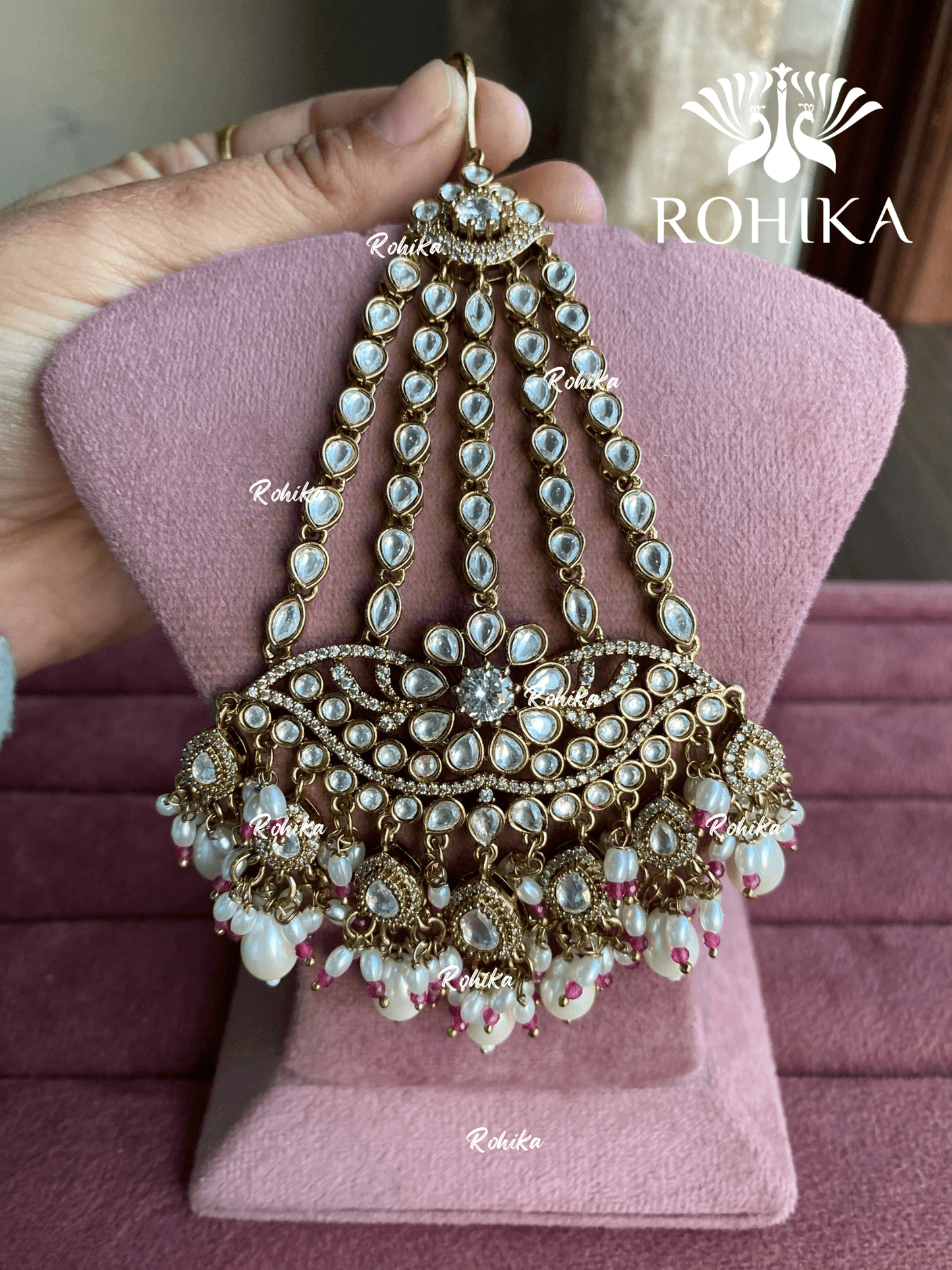 Bandini polki kundan passa /jhoomer (011) - White & pink - Rohika Store