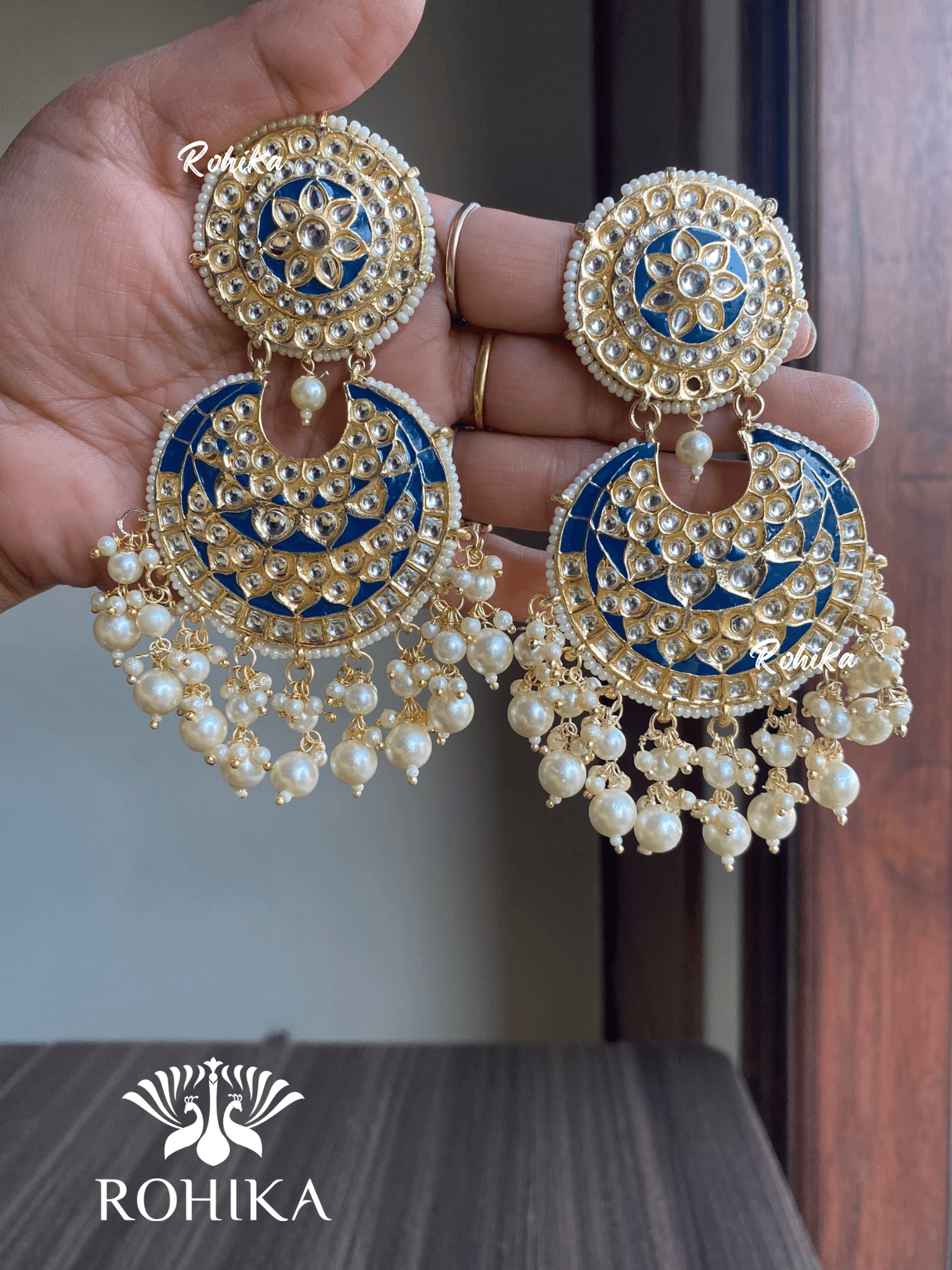 Tisha earrings and maangtikka combo - Dark blue - Rohika Store