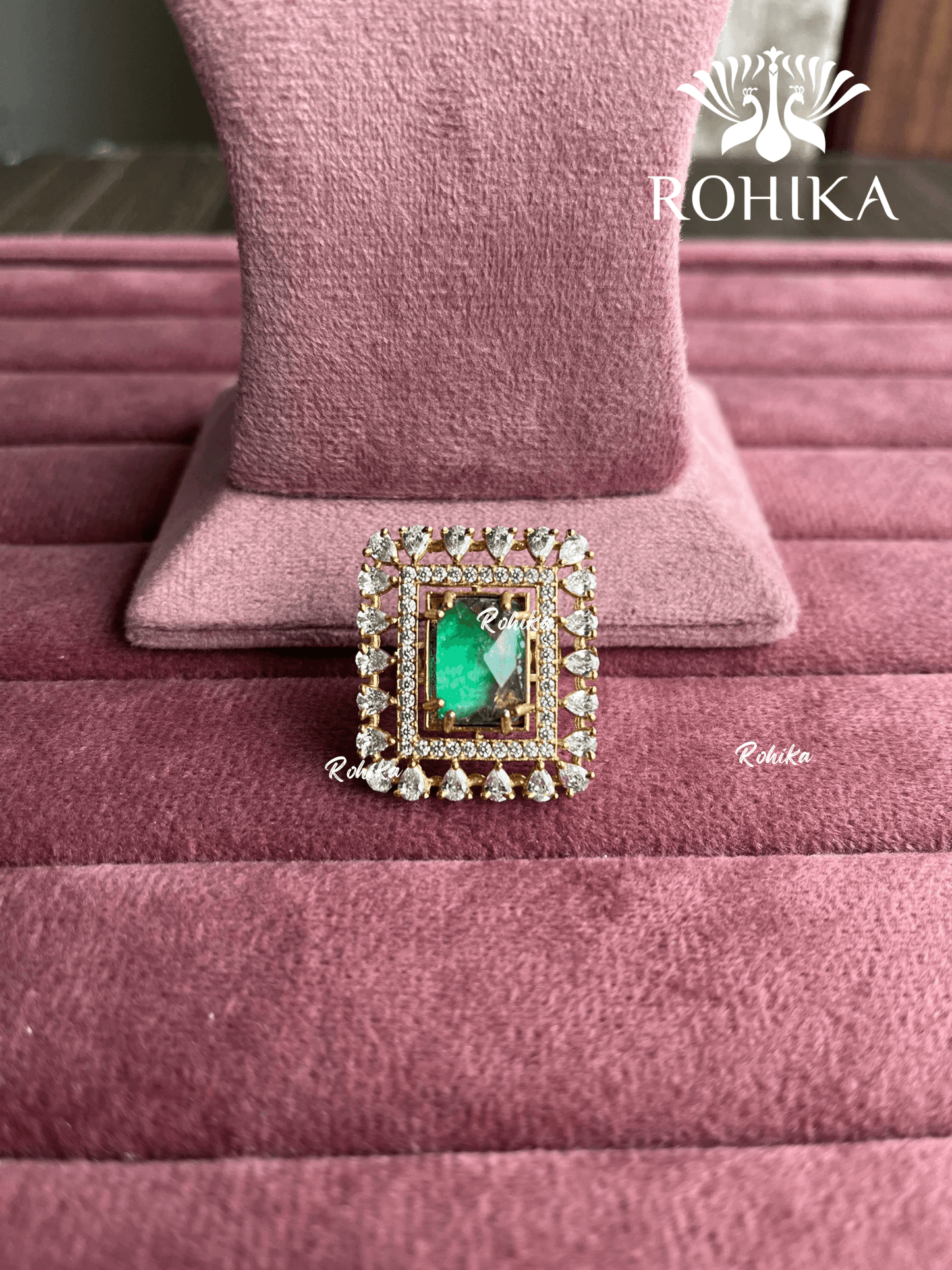 Angana polki kundan ring (SG-126) - Green - Rohika Store
