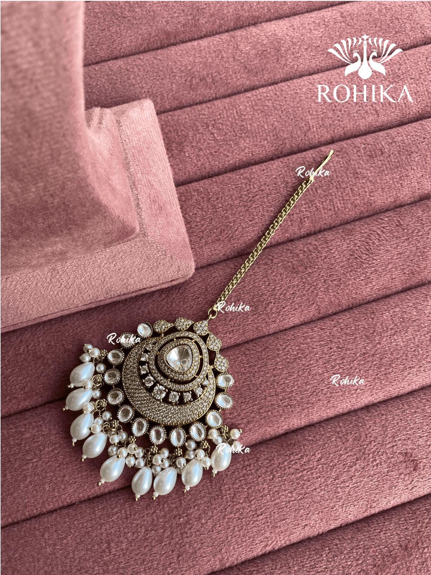 Neha polki kundan maangtikka - White - Rohika Store