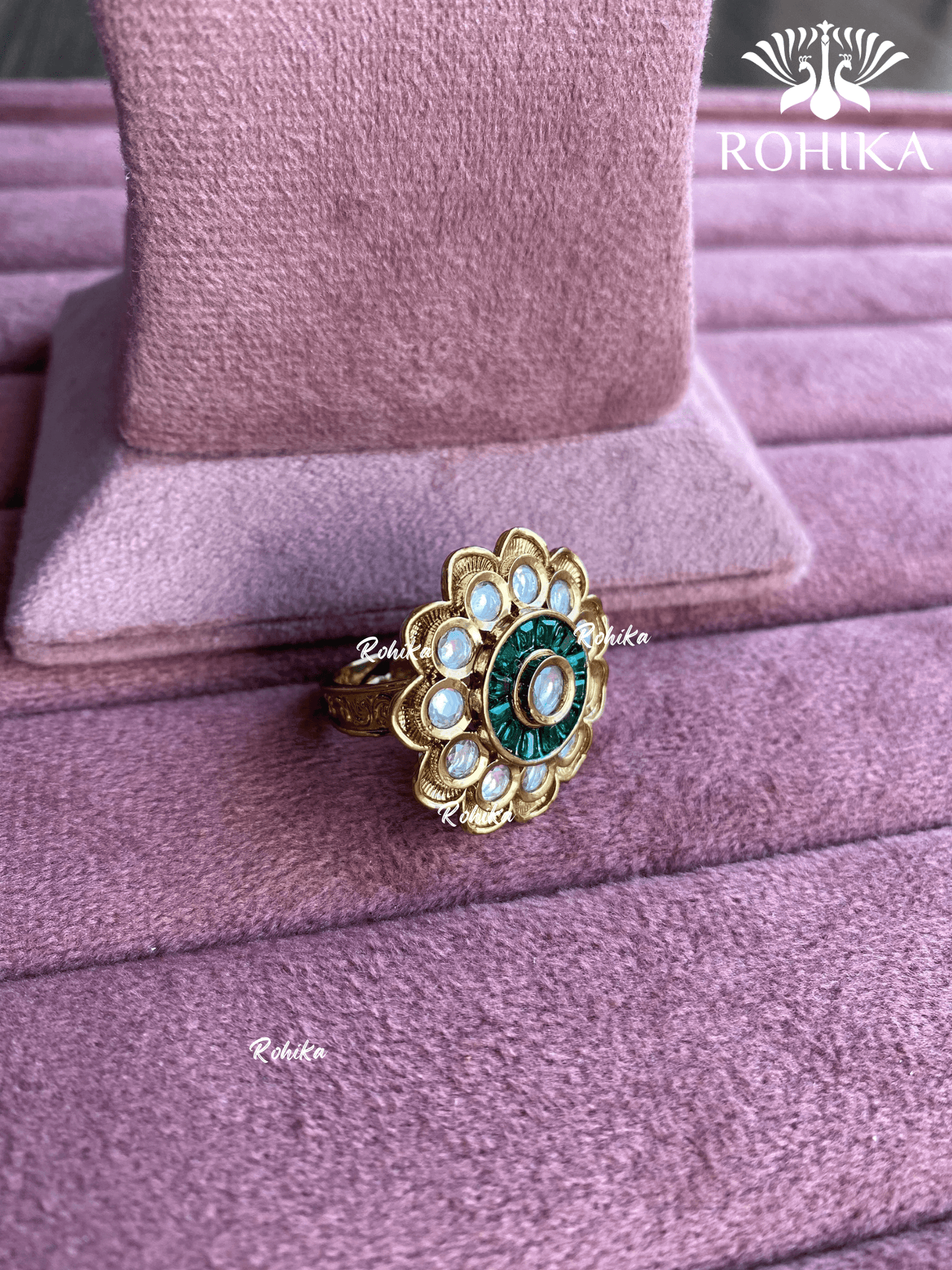 Angana polki kundan ring (SG-062) - Green - Rohika Store