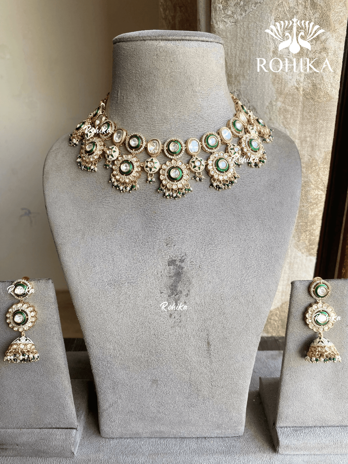 Shayan moisanite necklace set - Green - Rohika Store