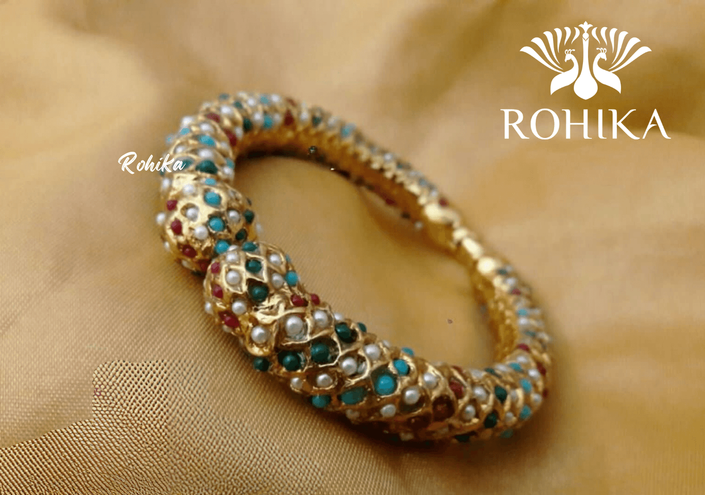 Navya jadau bangles (Single) -Multi colour - Rohika Store