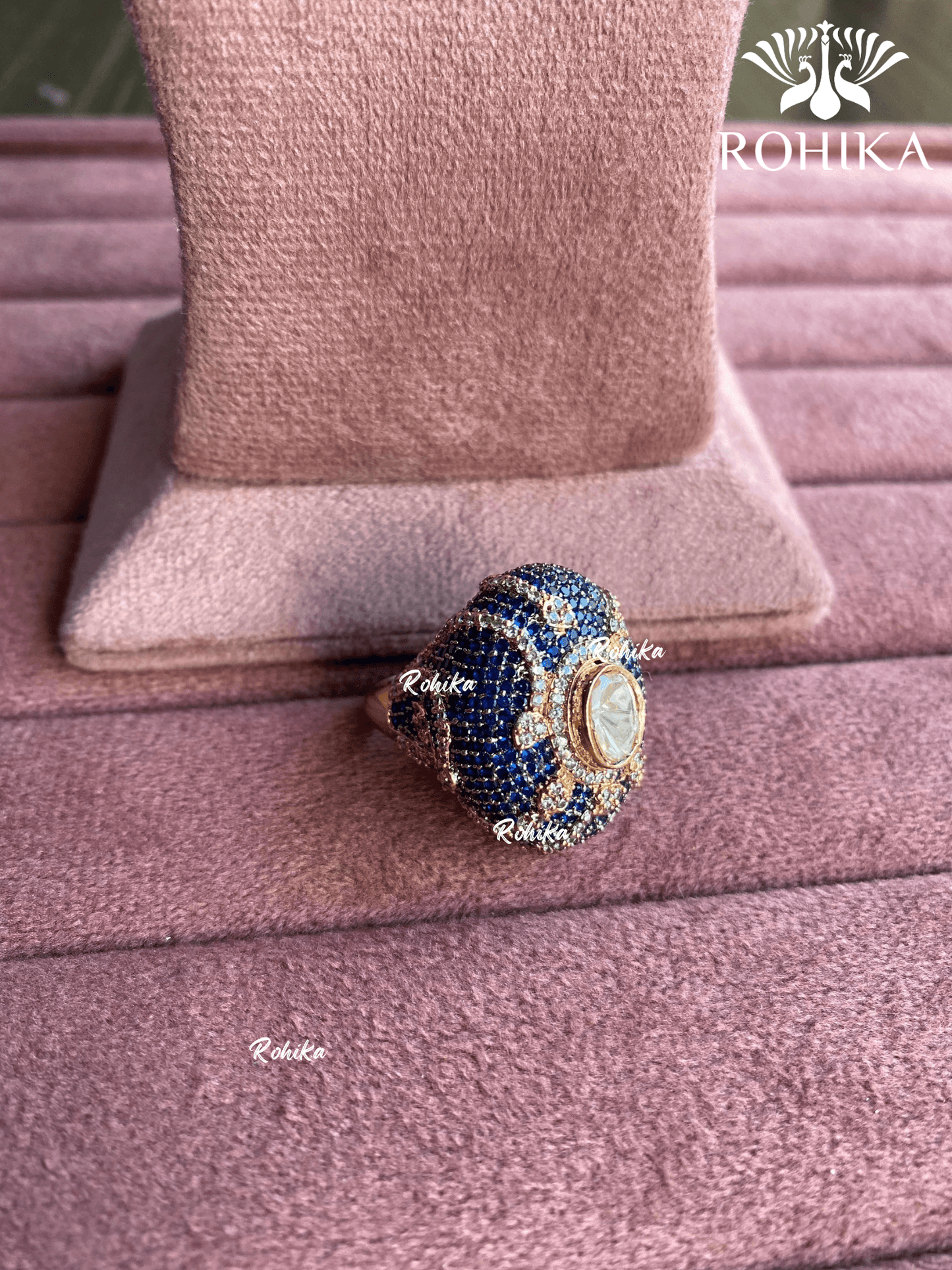 Angana polki kundan ring (SG-073) - Blue - Rohika Store