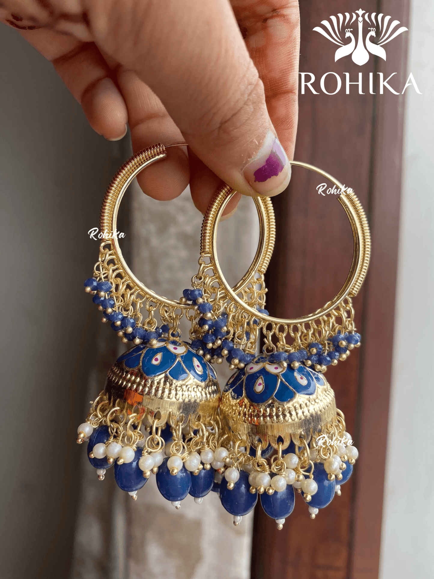 Neera jhumka bali earrings - Navy Blue - Rohika Store