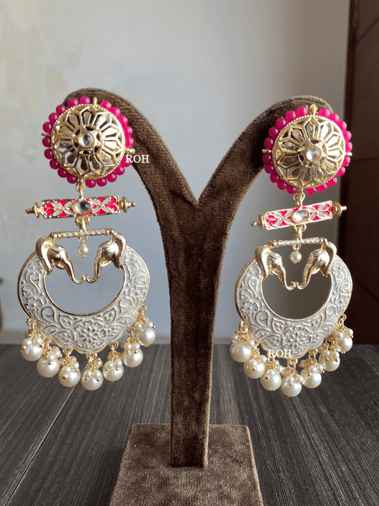 Gaja meenakari earrings - Grey - Rohika Store