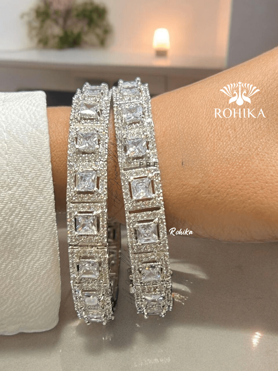 Jess american diamond bangles (002) - White - Rohika Store