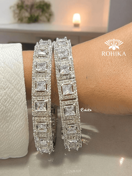 Jess american diamond bangles (002) - White - Rohika Store