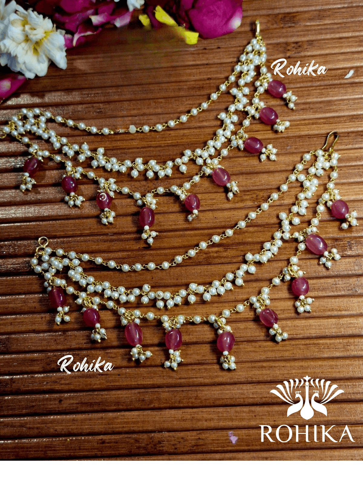 Moti earchains - Pink - Rohika Store