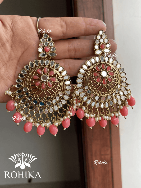Reema mirror earrings - Pink - Rohika Store