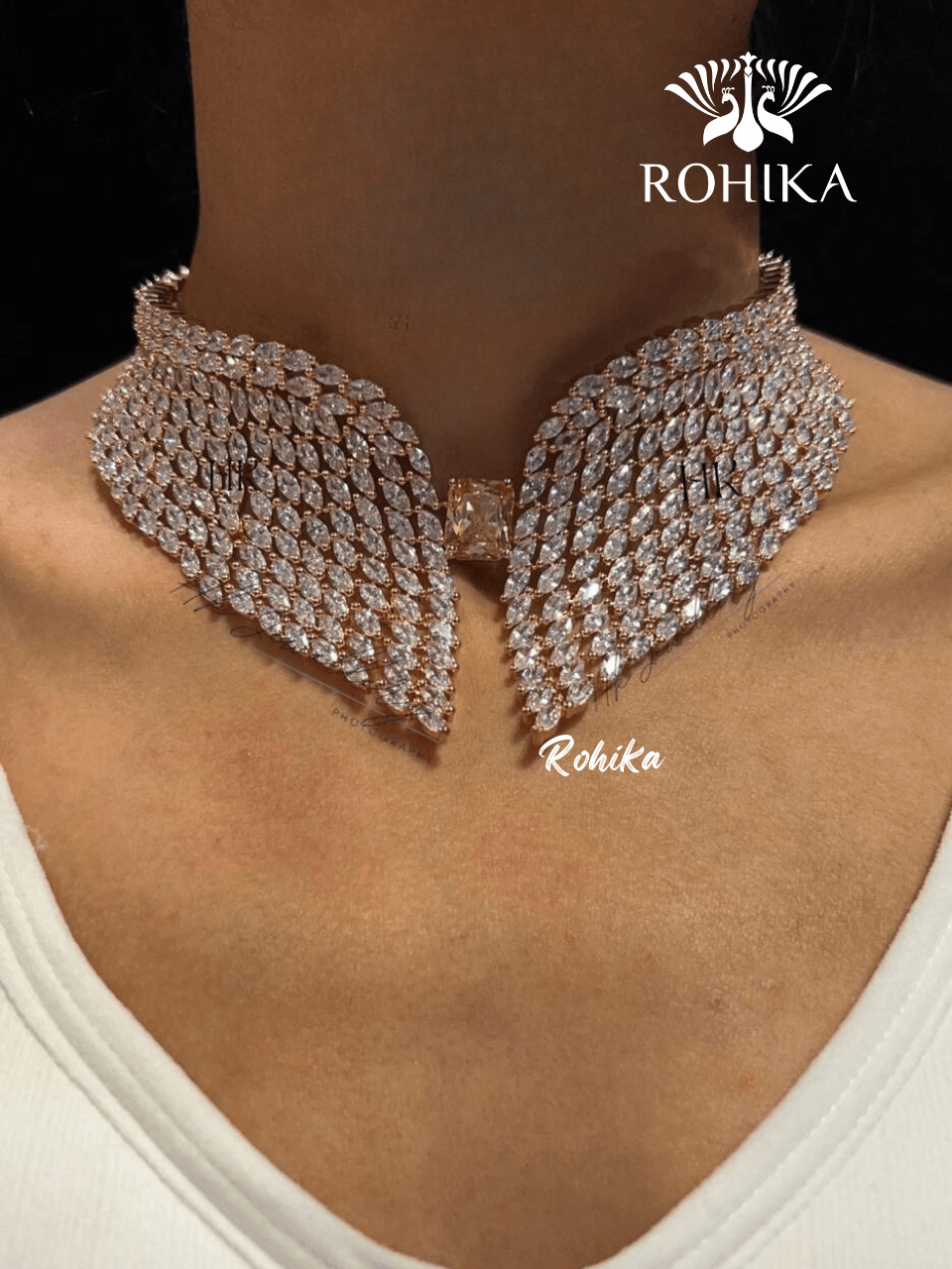 Angel american diamond necklace set - Rosegold - Rohika Store