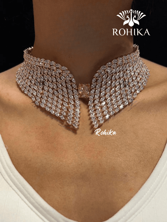 Angel american diamond necklace set - Rosegold - Rohika Store