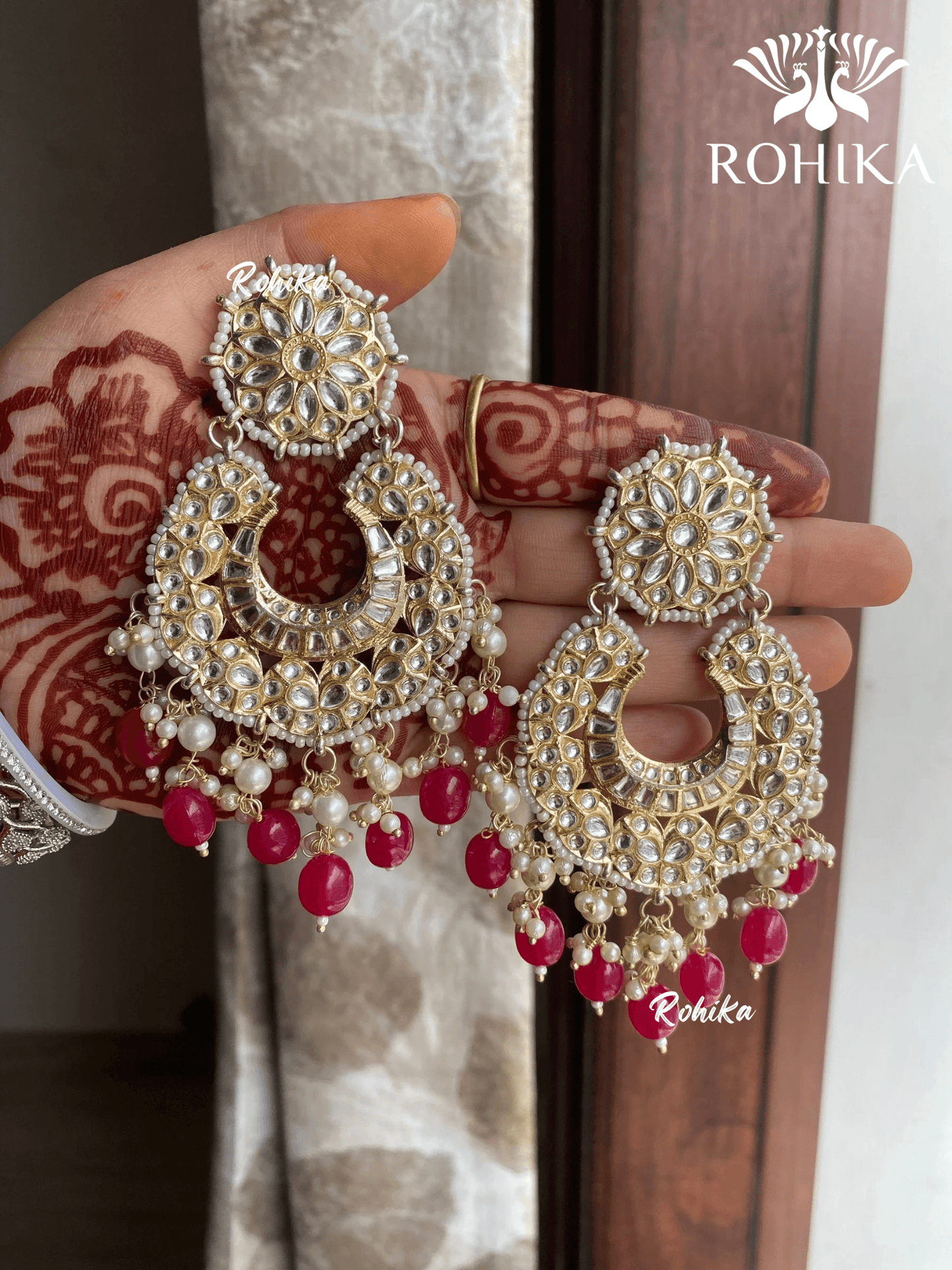 Navpreet beautiful earrings - Dark pink - Rohika Store