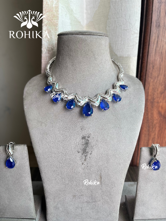 American diamond choker set (ADN -020) - Blue
