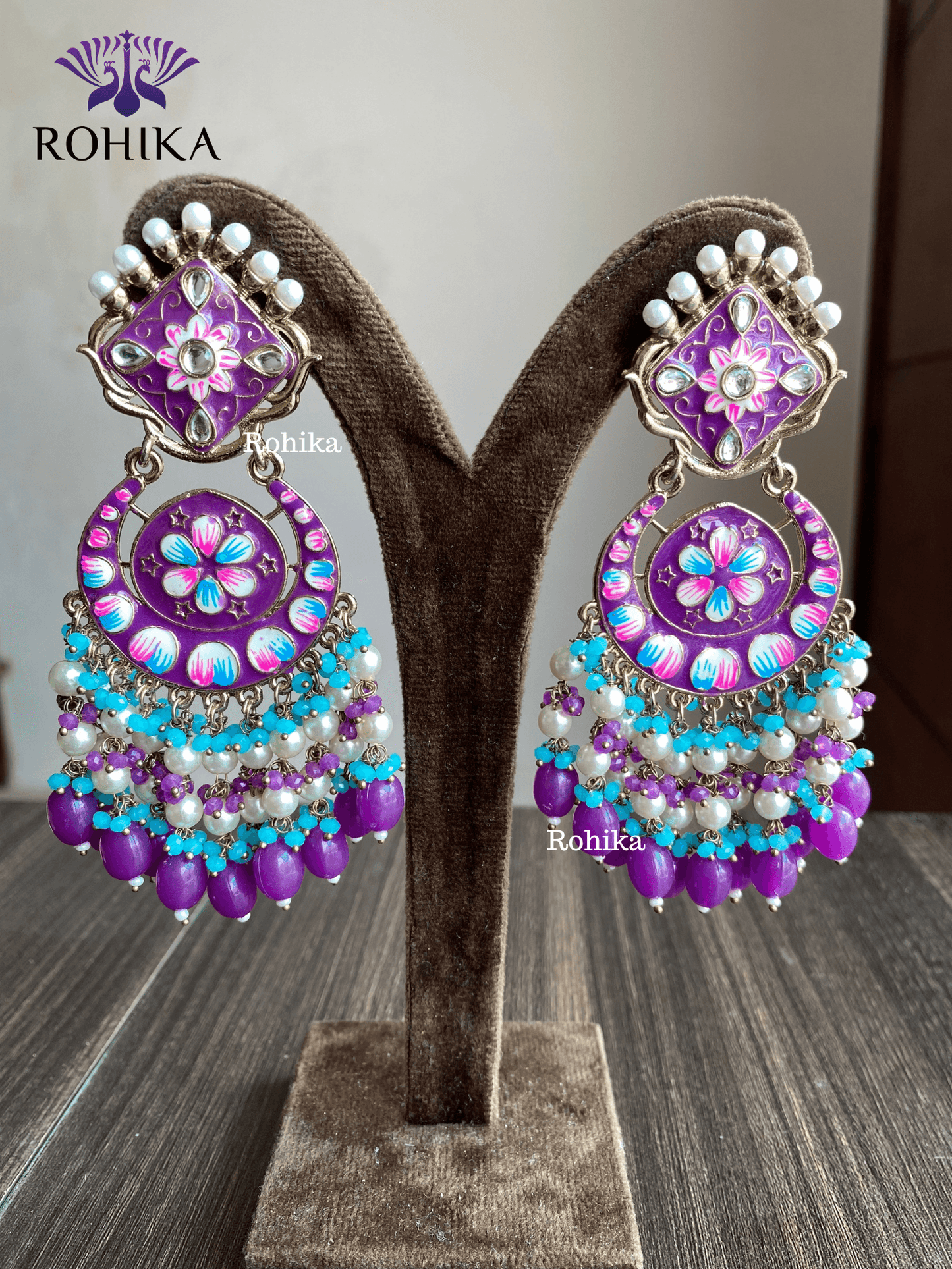 Rashmi meenakari earrings - Purple - Rohika Store