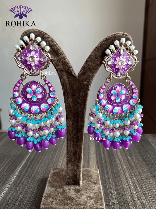 Rashmi meenakari earrings - Purple - Rohika Store
