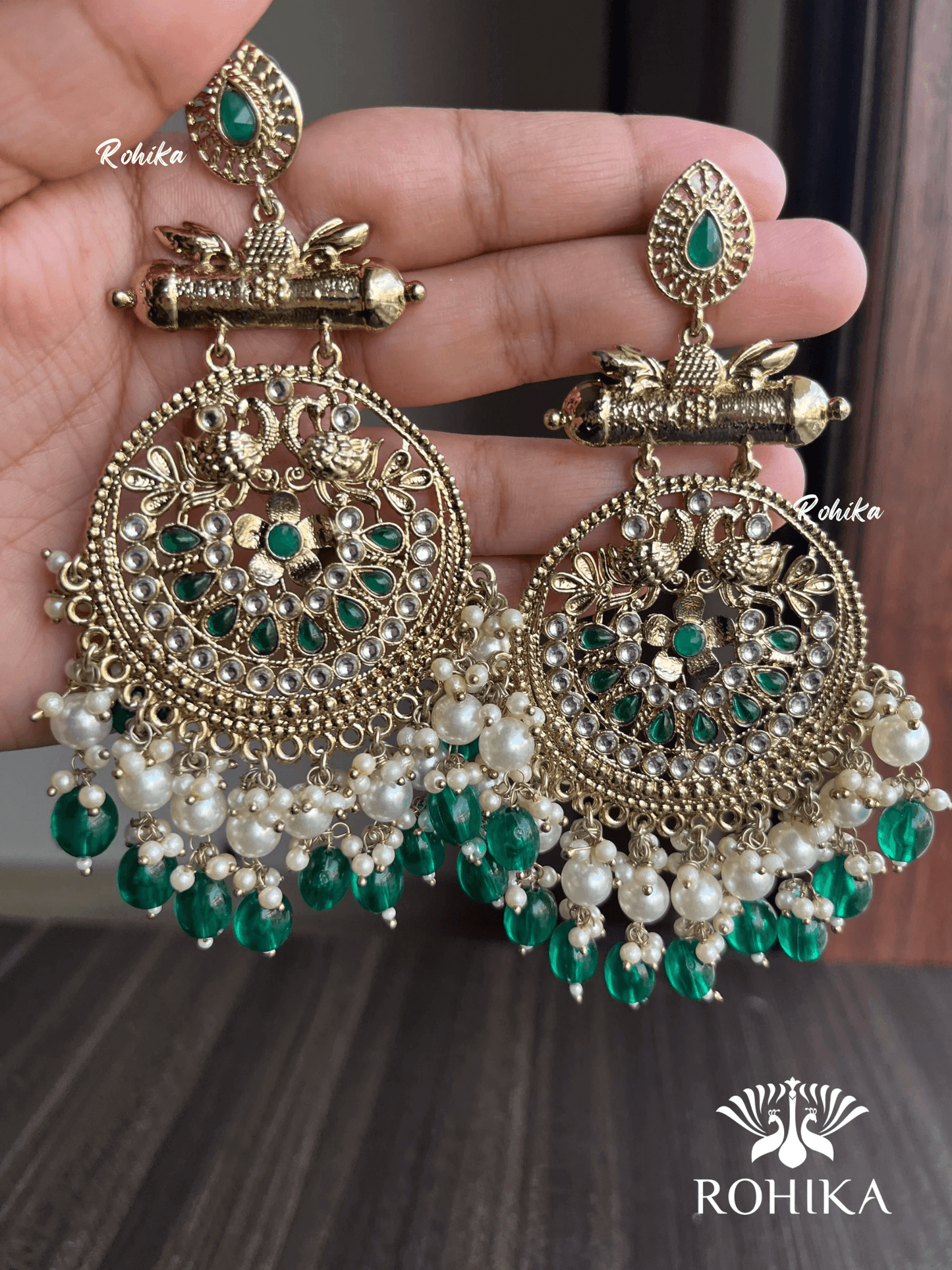 Arka chandbali earrings - Dark Green - Rohika Store