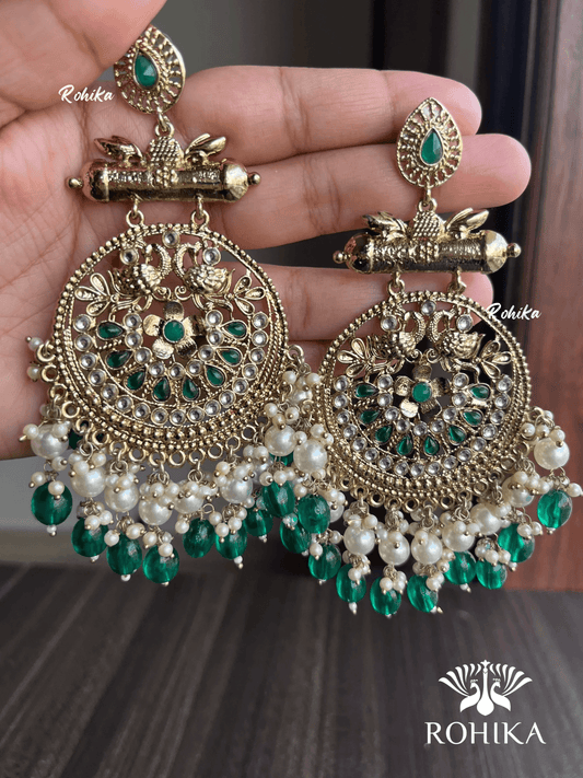 Arka chandbali earrings - Dark Green - Rohika Store
