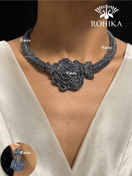 American diamond necklace set (ADN -013) - Blue - Rohika Store