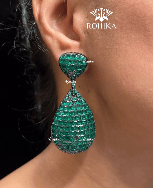 American diamond earrings (ADE -001) - Dark green - Rohika Store
