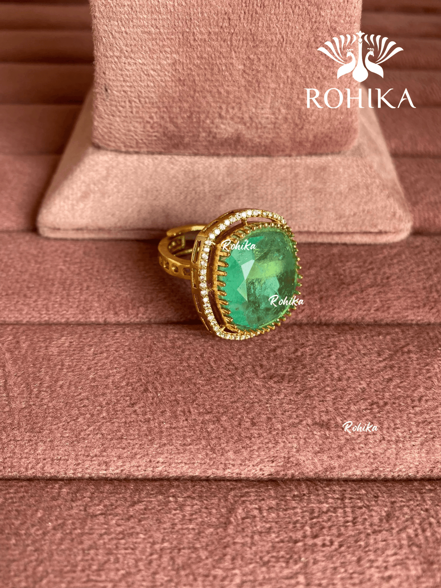 Angana polki kundan ring (SG-102) - Mint green - Rohika Store
