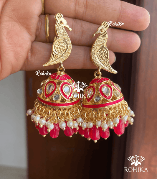 Nitya jhumka earrings - Meganta Pink - Rohika Store