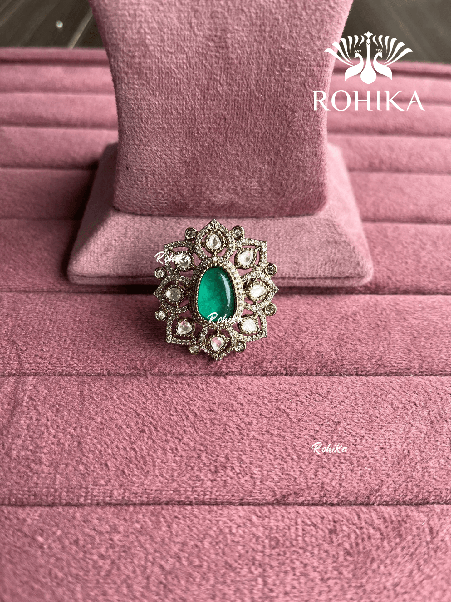 Angana polki kundan ring (SG-106) - Mint green - Rohika Store