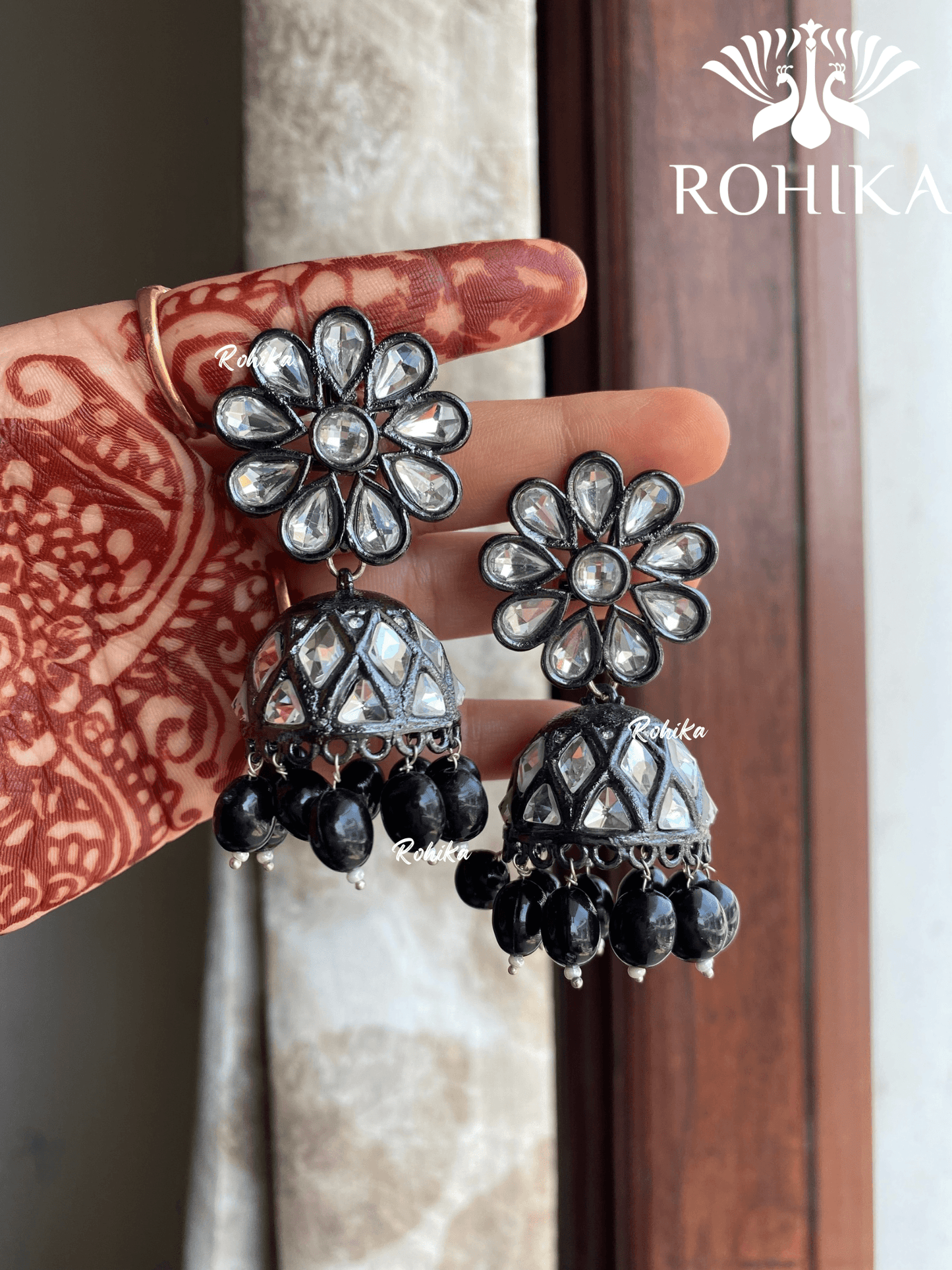 Shyamli oxidized jhumka earrings (005) - Black - Rohika Store