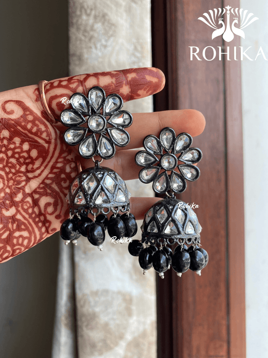 Shyamli oxidized jhumka earrings (005) - Black - Rohika Store