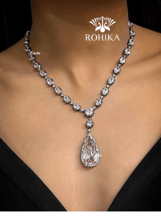 Emily american diamond necklace set - Baby pink - Rohika Store