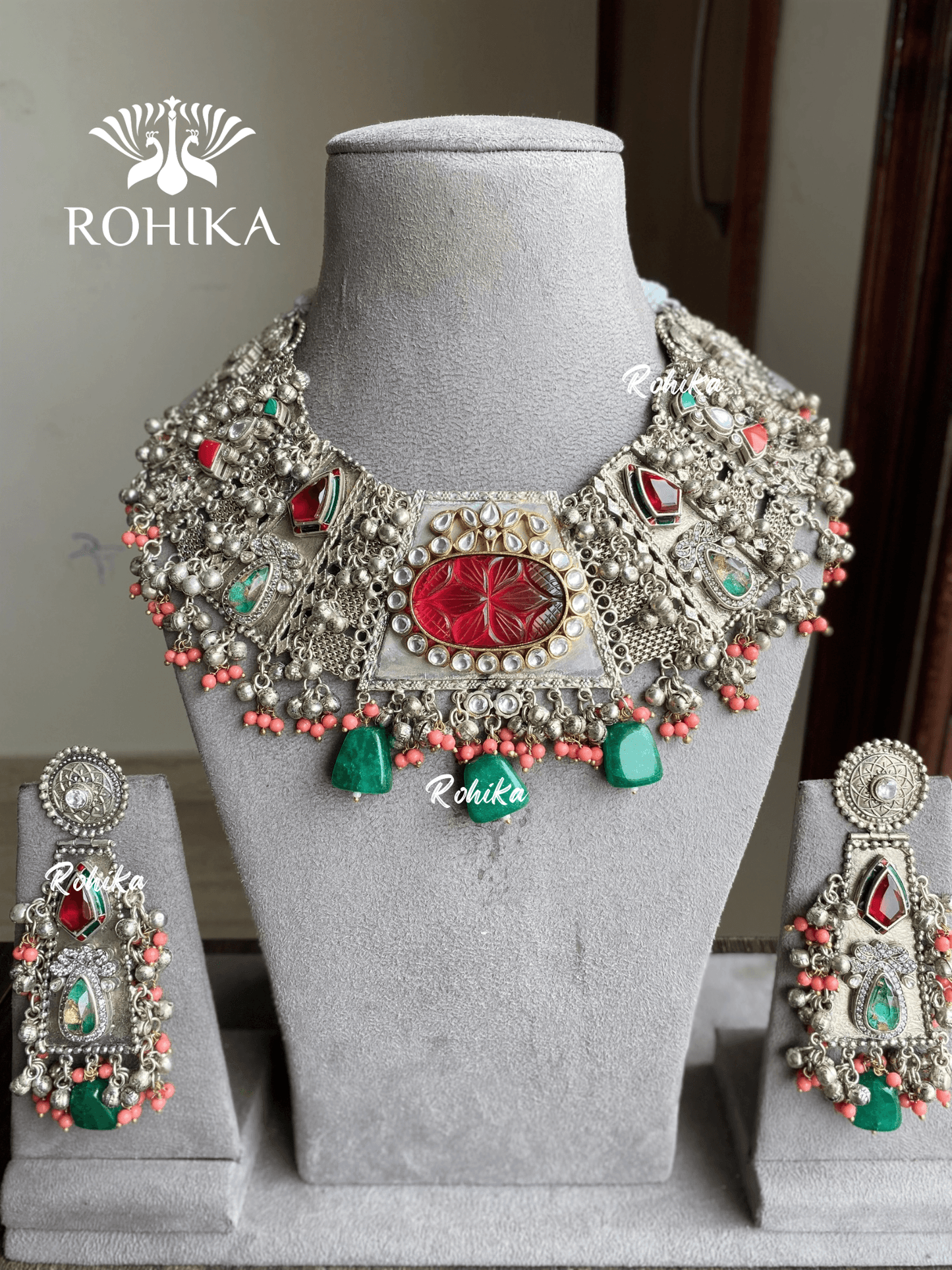 Banjara fusion necklace set (FN-013) - Red - Rohika Store