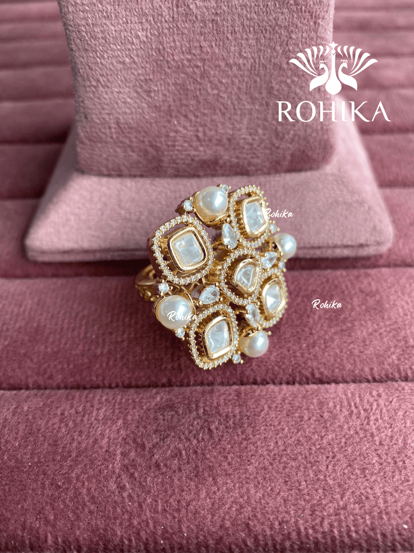 Angana polki kundan ring (SG-133) - White - Rohika Store