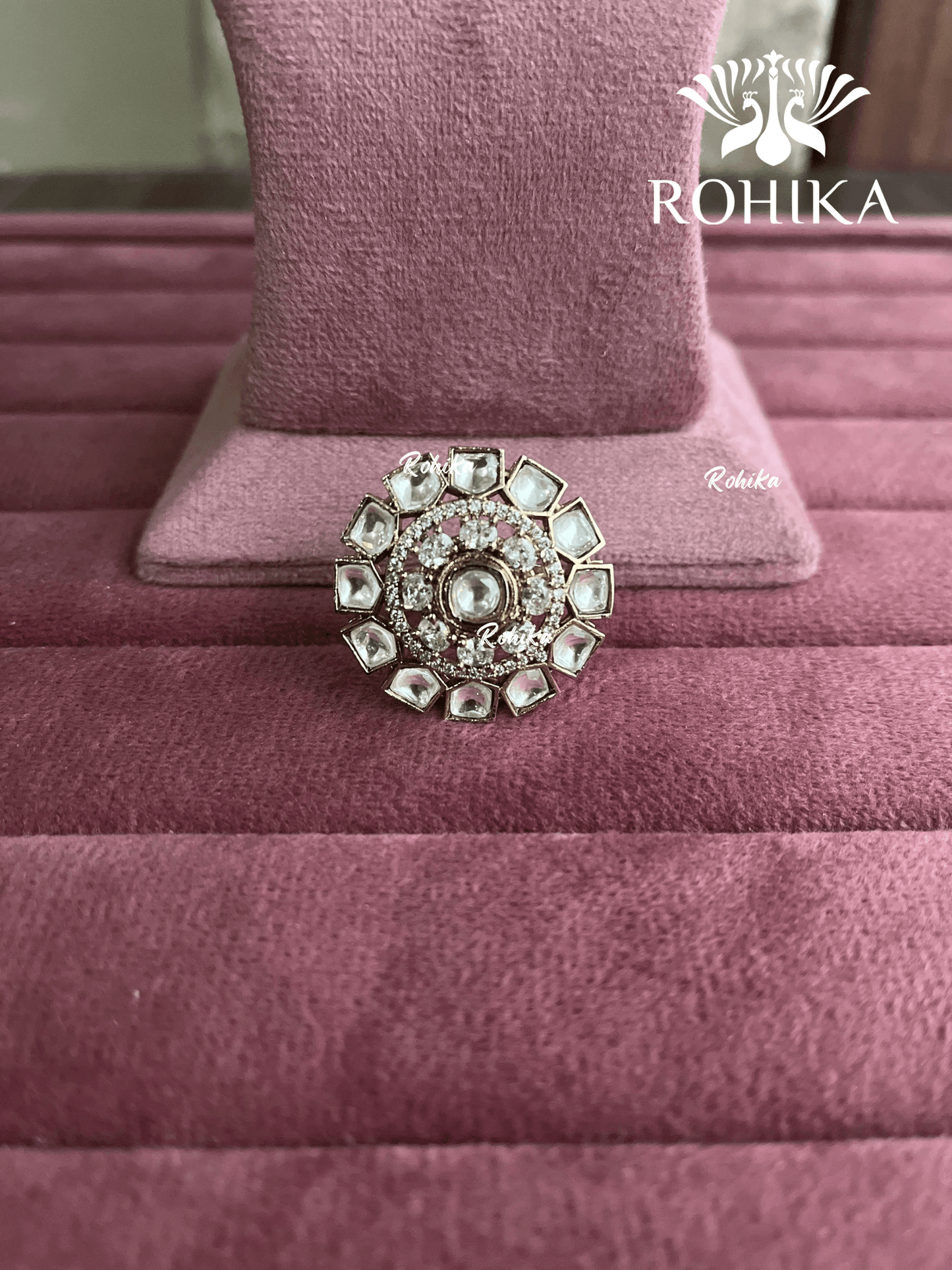Angana polki kundan ring (SG-087) - White - Rohika Store