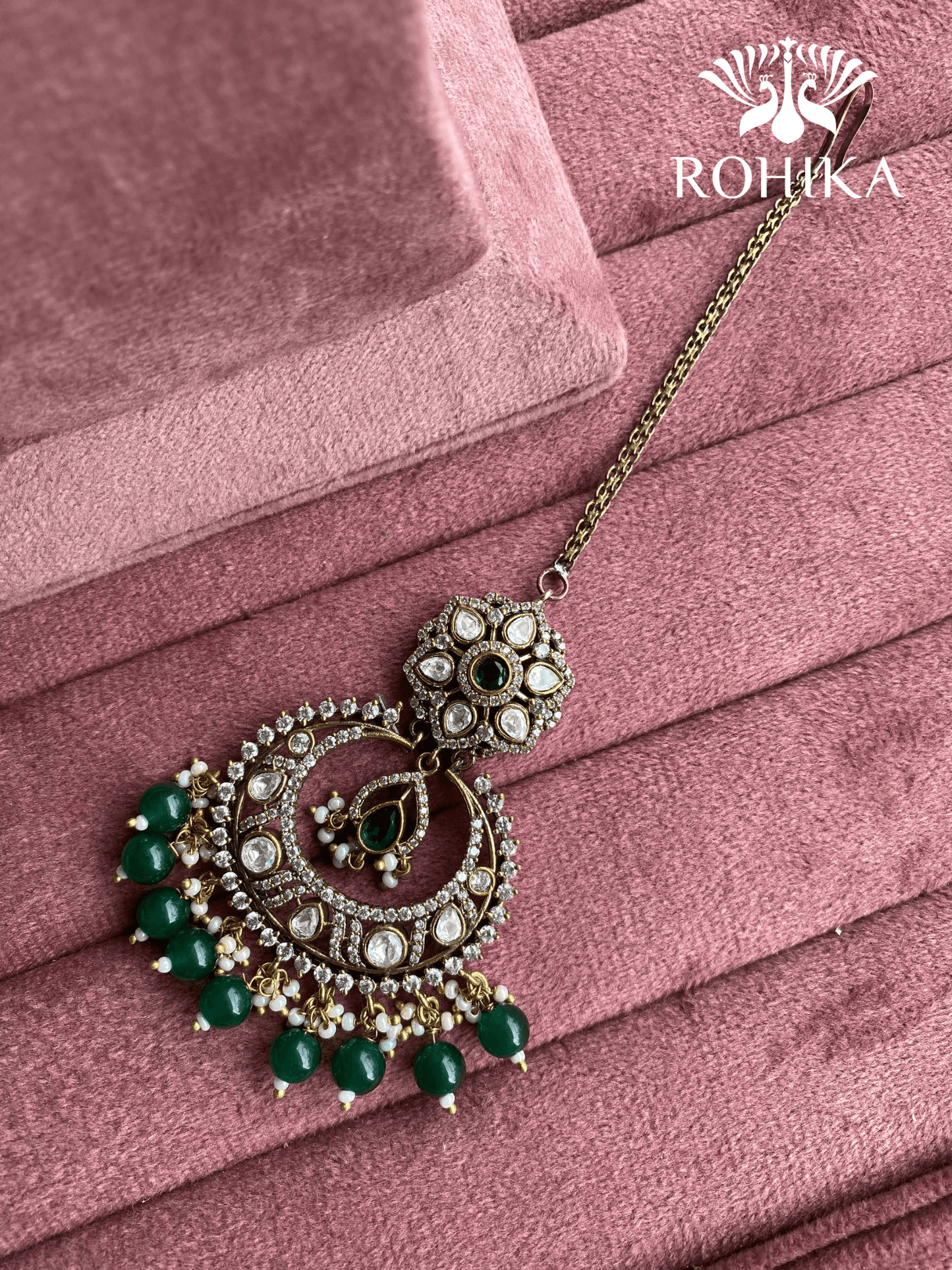 Moisanite maangtikka (003) - Green - Rohika Store