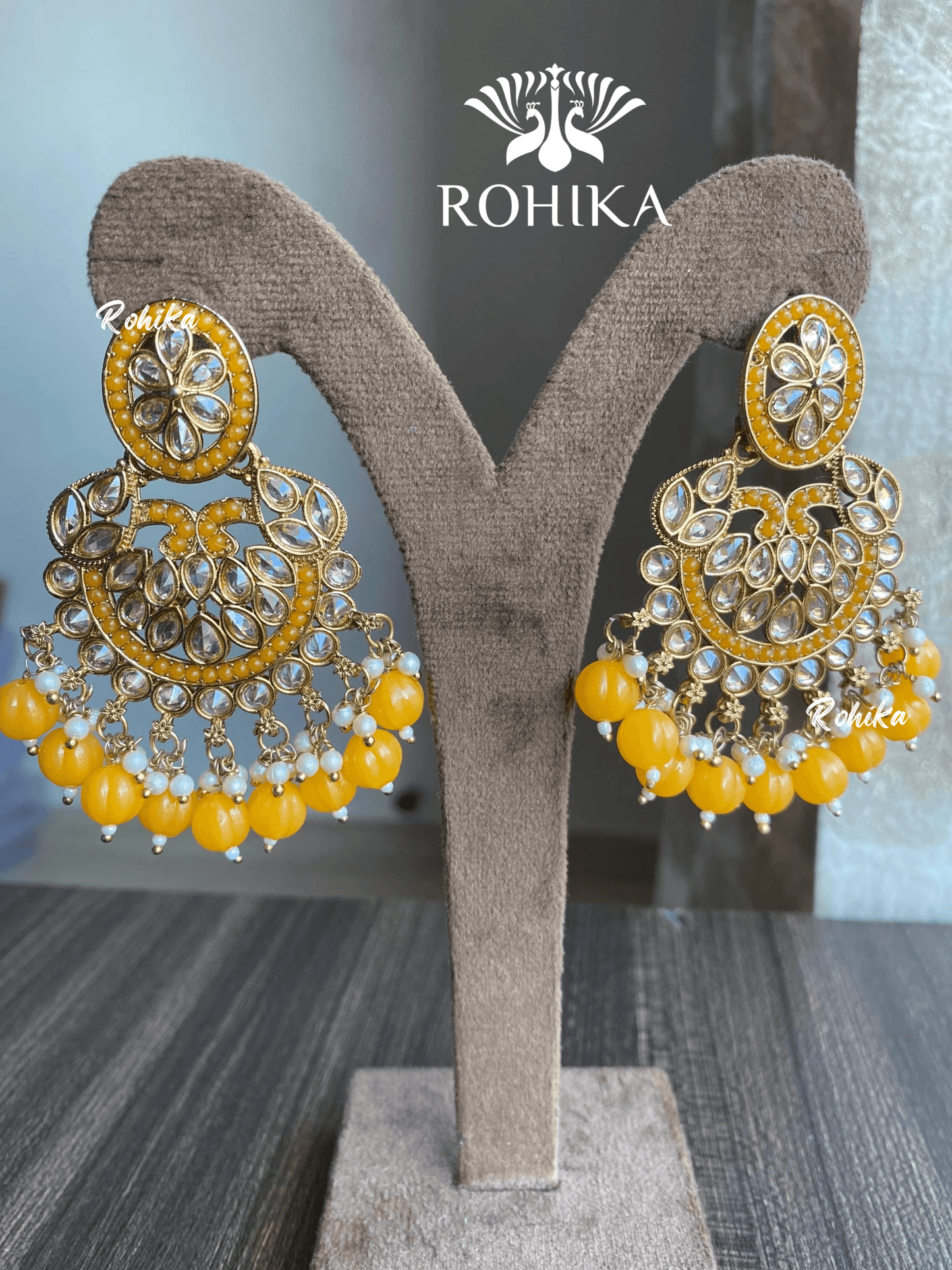 Kanika polki earrings - Yellow - Rohika Store