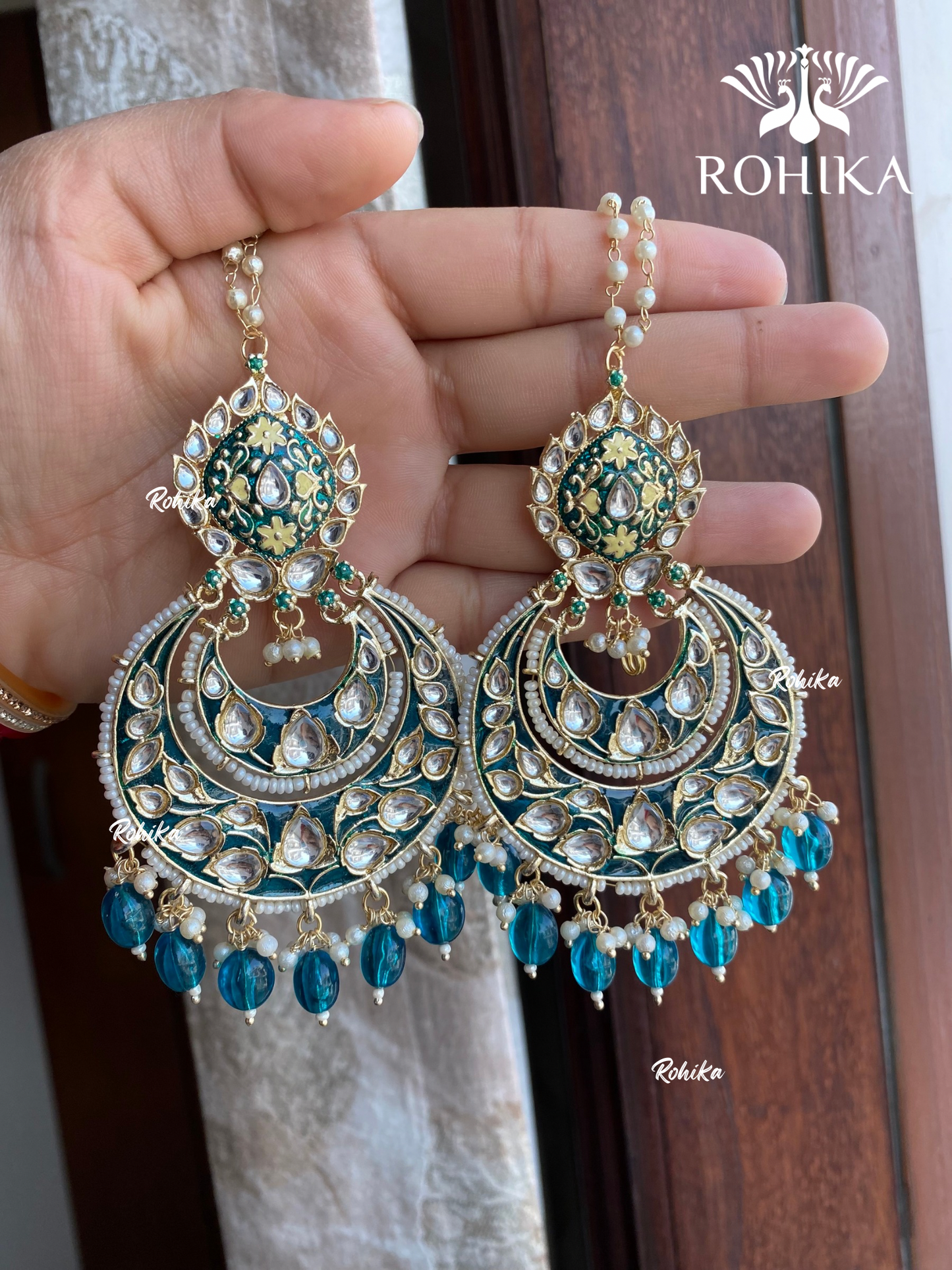 Maya meenakari earrings - Rama green