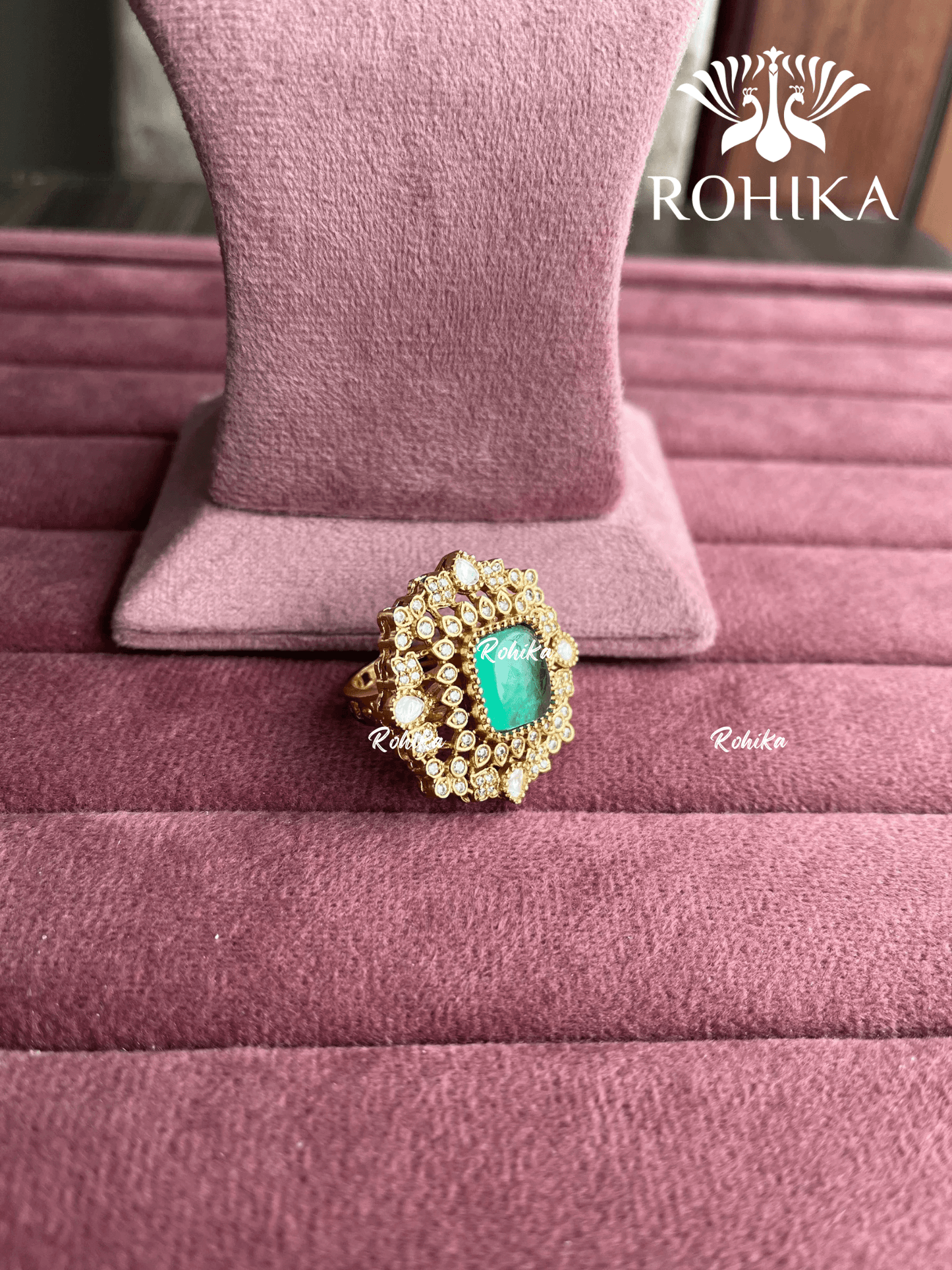 Angana polki kundan ring (SG-129) - Mint green - Rohika Store
