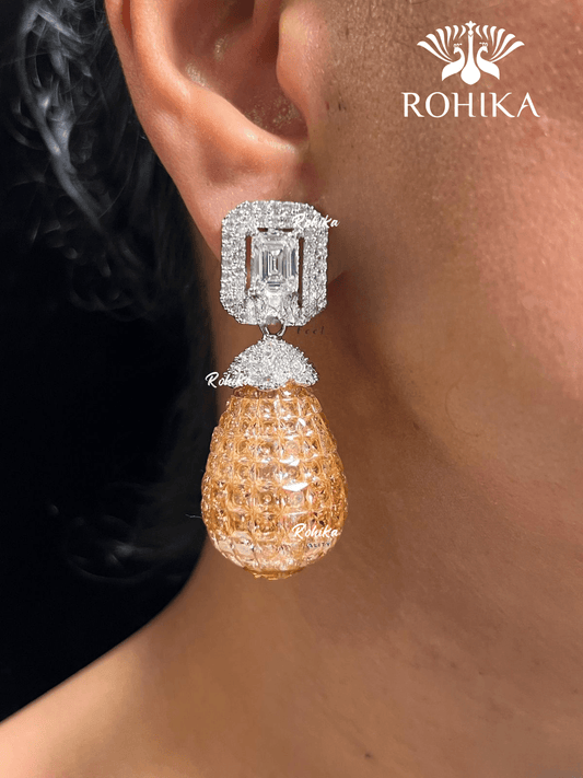 American diamond earrings (ADE -004) - Peach - Rohika Store
