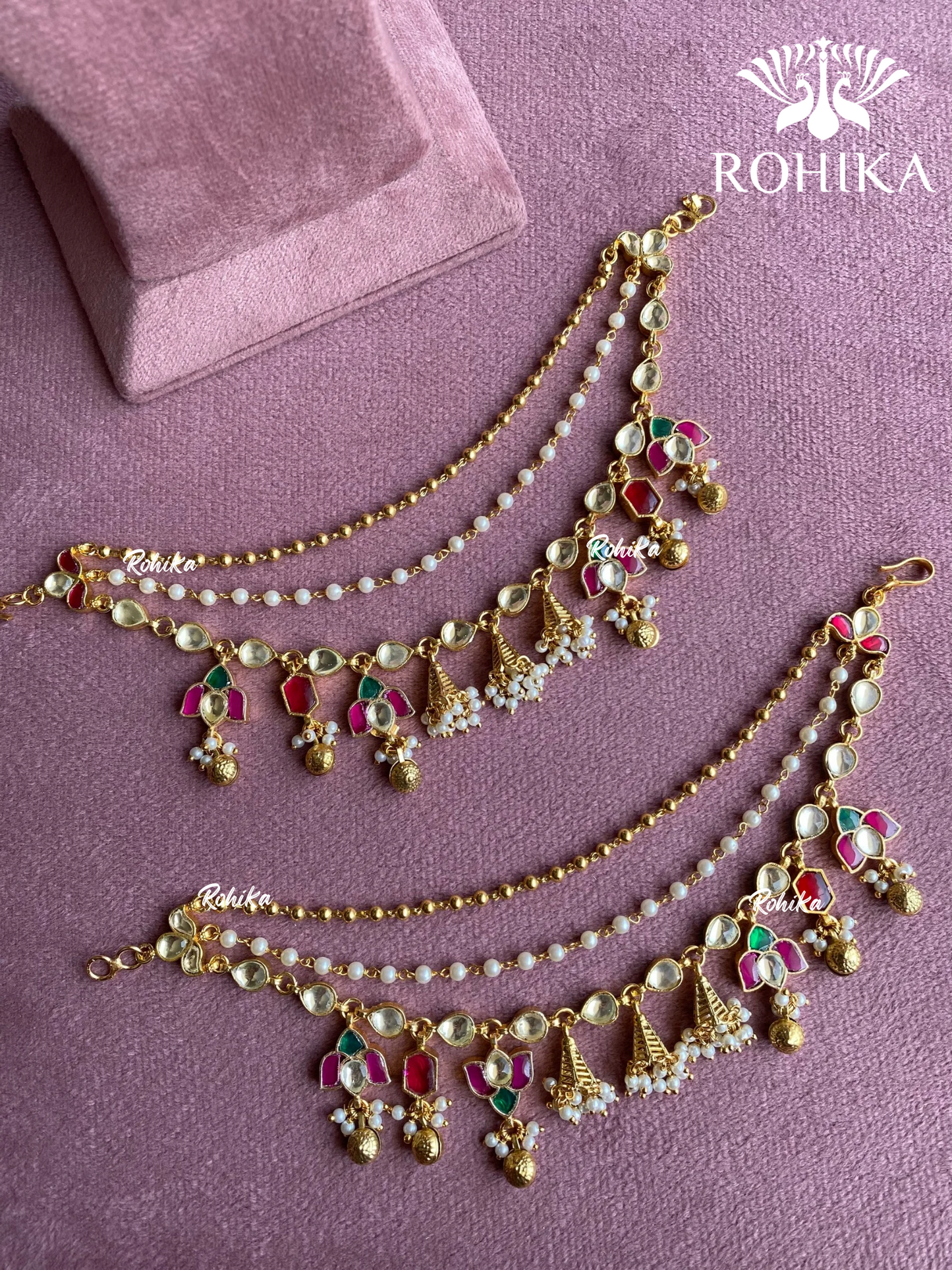 Pachhi kundan earchains (EC-034) - Multi colour - Rohika store