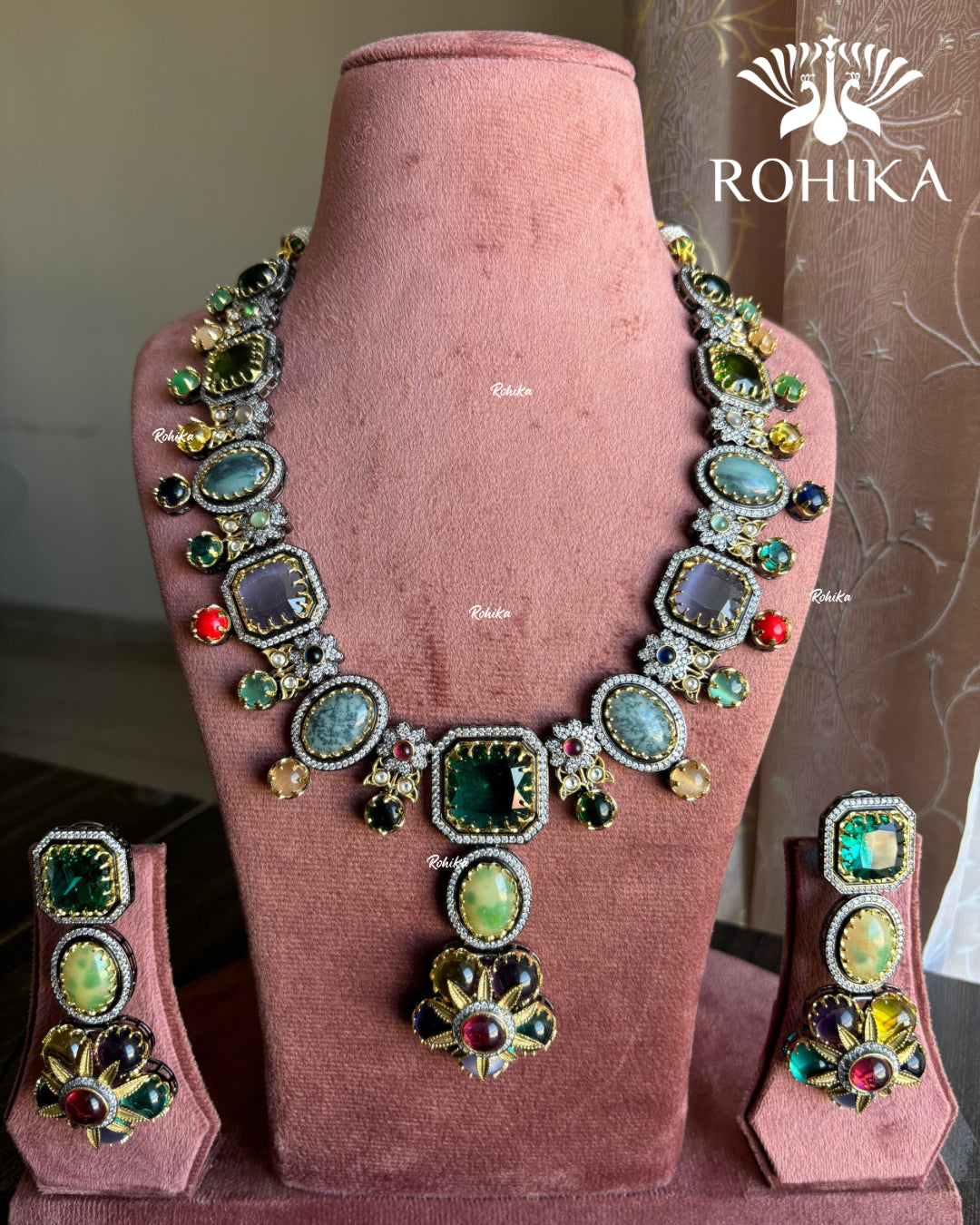Saabya inspired fusion necklace set (SS018) - Multi colour