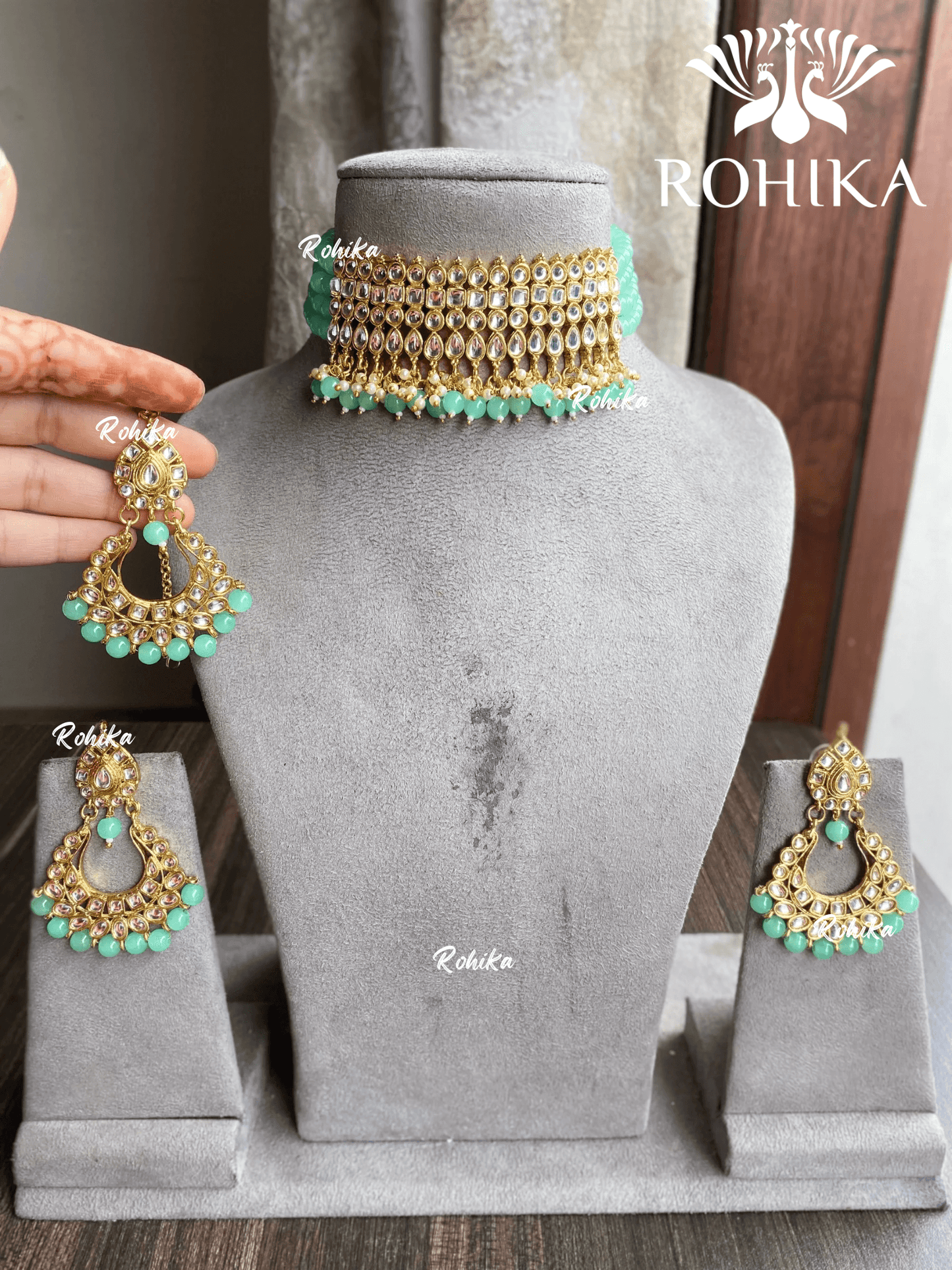 Venita choker set - Mint green - Rohika Store